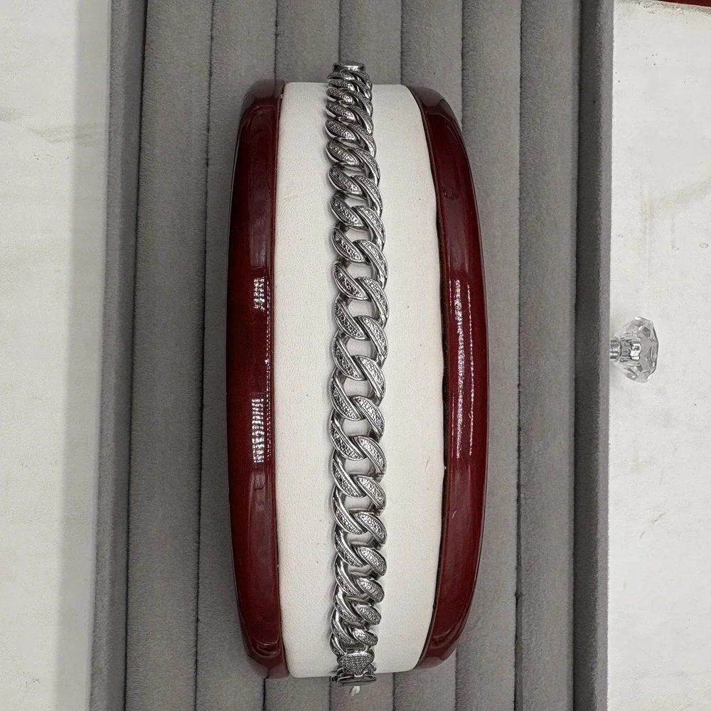 Men's Diamond Cuban Link Bracelet Sterling Silver .925 7